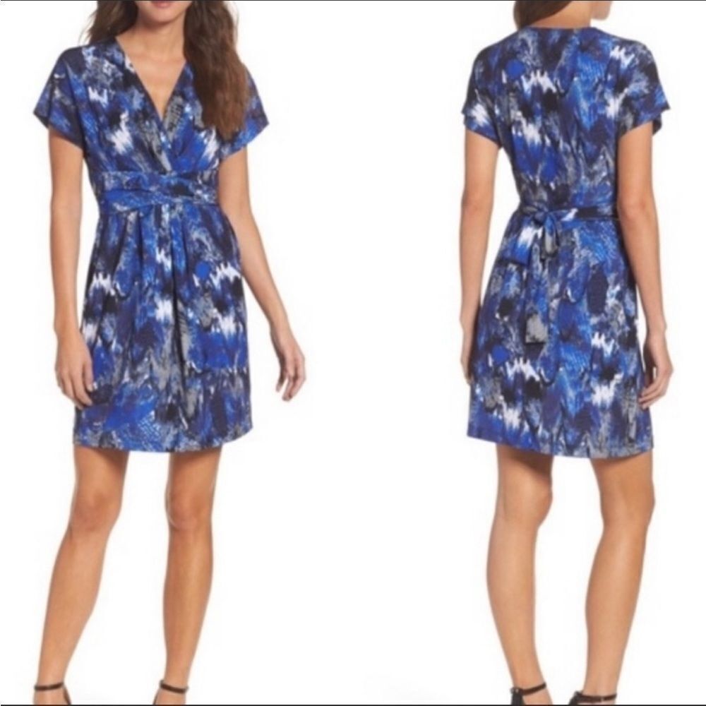 BCBGMaxAzria Blue Abstract Print Midi Dress